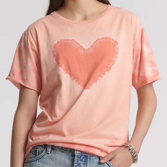 One Teaspoon Tops - Free People/One Teaspoon Heart Throb Tie Dye Boyfriend Tee-Coral Pink - XL - NWT